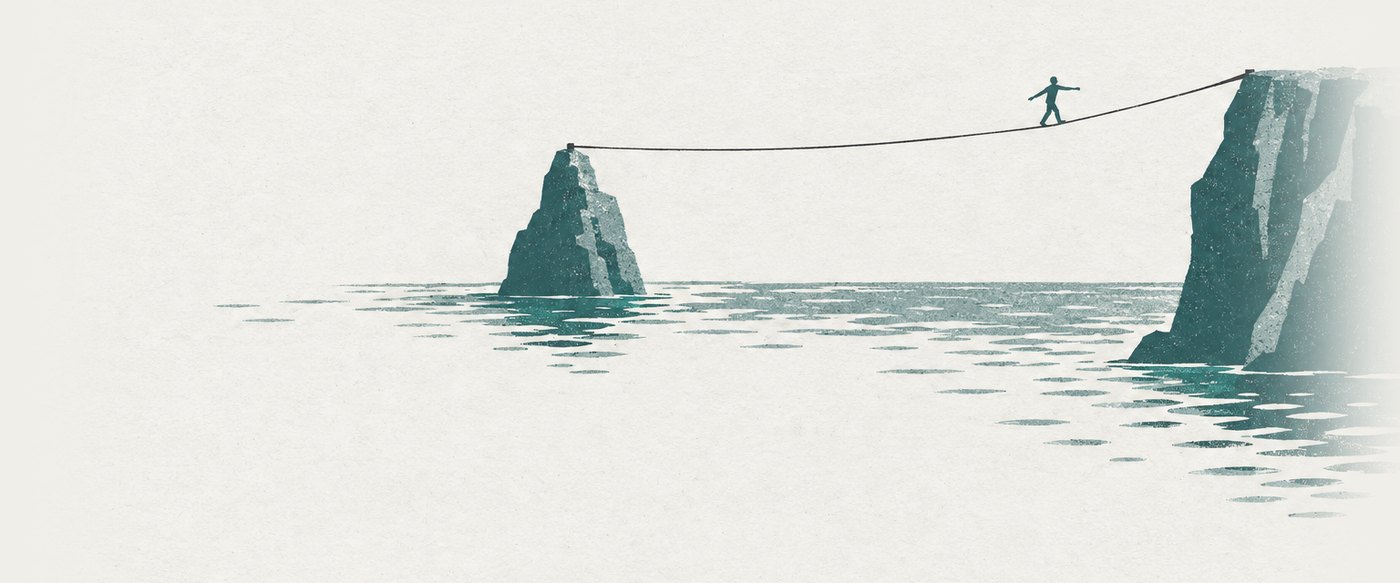 AI-generated illustration: a taut rope stretched over open water, its curve pulled almost straight, seen from far off